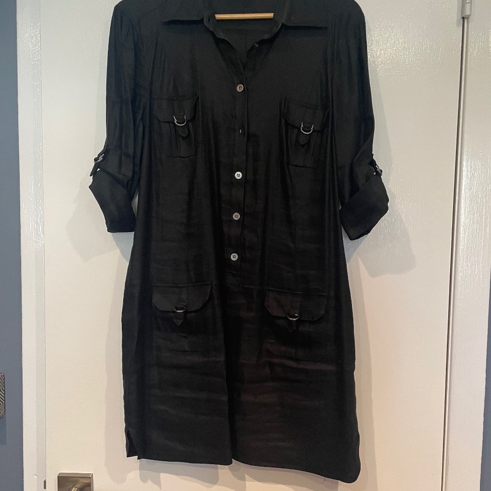 Bebe cargo style black dress with metal trim detail